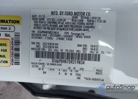 2013 Ford Fusion Se from USA, damaged, VIN 3FA6P0HR7DR219834
